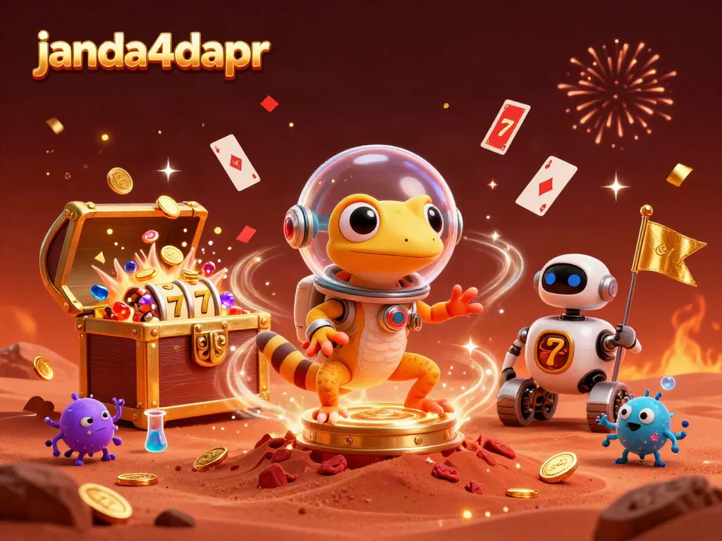 Permainan menarik di janda4dapr dengan simbol slot dan karakter unik dalam ilustrasi yang hidup.