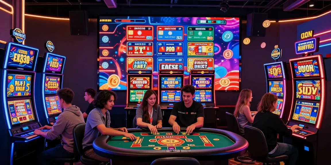 Exciting atmosphere at credit card casinos featuring diverse players enjoying games in vibrant online casino setting.