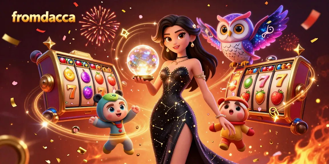 Win big with fromdacca's dynamic 3D slots, featuring vibrant symbols and festive celebration elements.