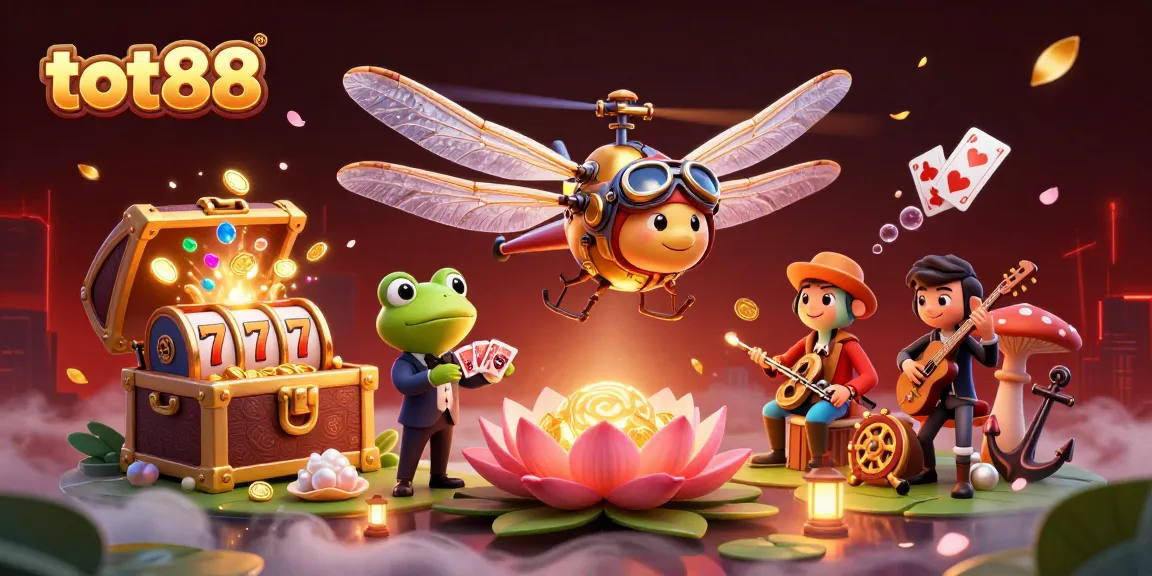 Playing at tot88, a dragonfly pilot and frog croupier delight in card games.