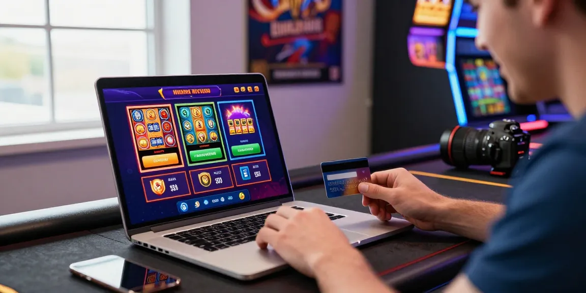 Player exploring various credit card casinos with promotional offers on a laptop, showcasing the excitement of online gaming.