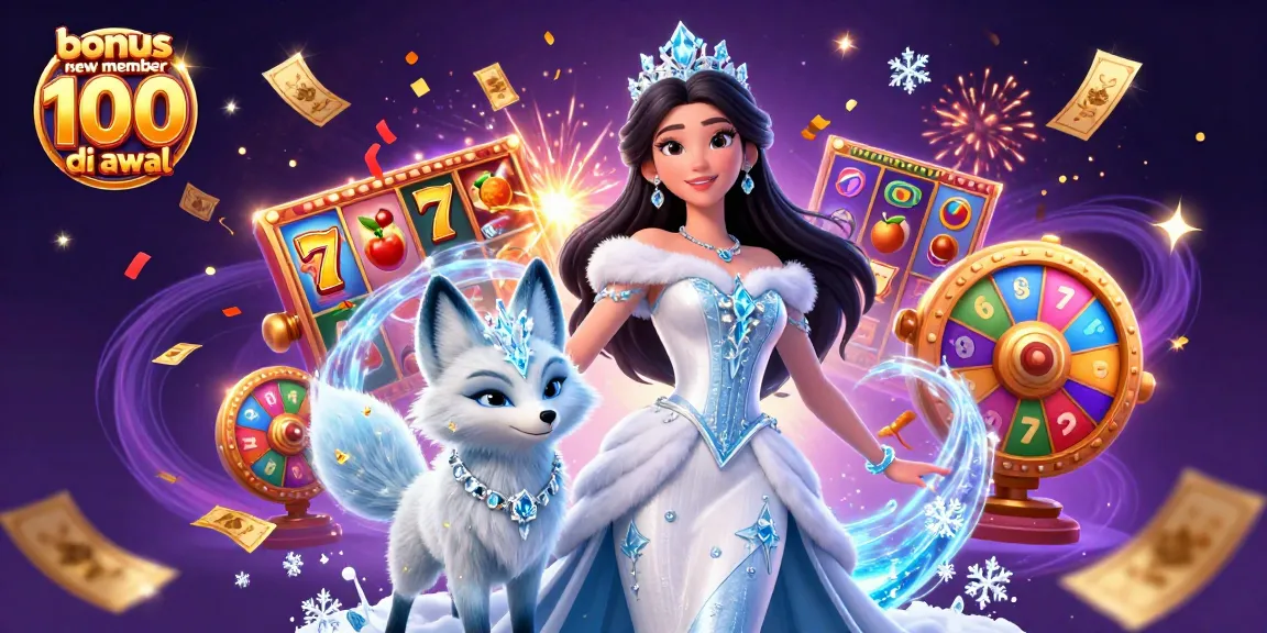 Play slots with the exciting bonus new member 100 di awal offer, featuring vibrant game elements and dynamic characters.