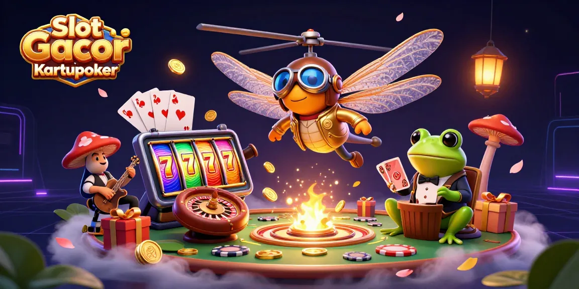 Engage with Slot Gacor Hari Ini Kartupoker and witness vibrant casino elements come alive in a colorful 3D scene.