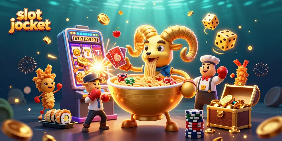 Mainkan slot jackpot dengan karakter unik dalam ilustrasi menarik yang menggambarkan suasana kasino.