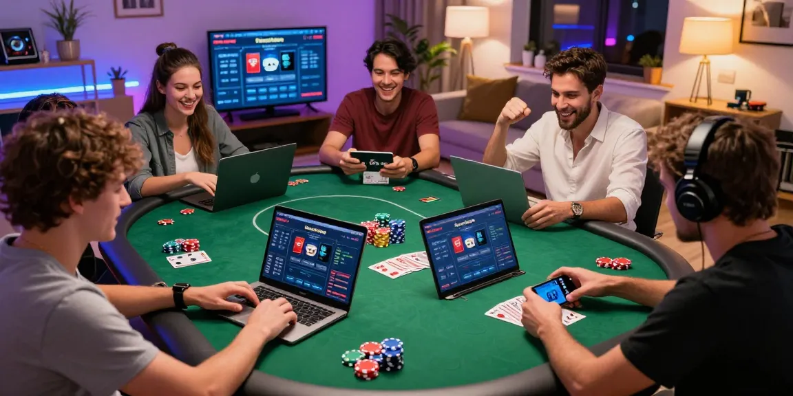DewaPoker online players enjoying a lively game night with vibrant poker chips and engaging digital interface.
