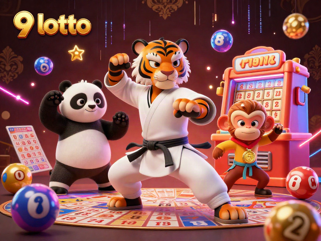 Engage in thrilling 9 lotto lottery action with a kung fu tiger and playful characters.