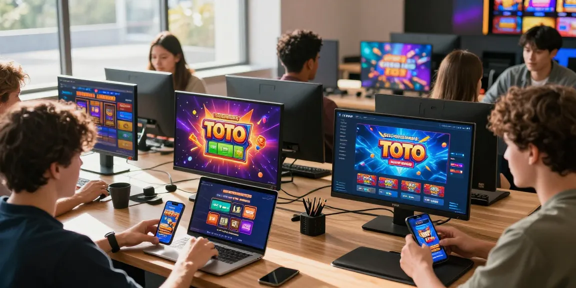 Pengguna terjun4d menikmati permainan Toto 4D dan slot online di perangkat modern dengan suasana ceria.