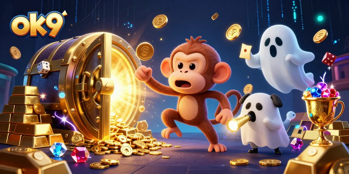 Engage in thrilling gaming at ok9's haunted casino, tracking the elusive golden-juggling poltergeist monkey.