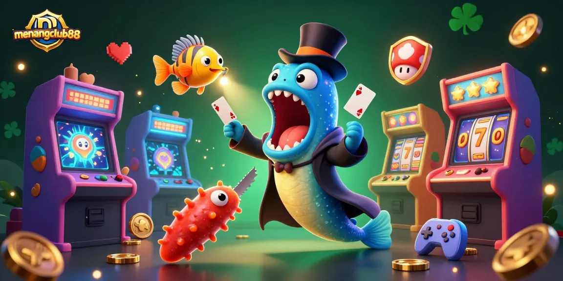 Experience the excitement of menangclub88 with a vibrant illustration of sea creatures in a casino-themed magic act.