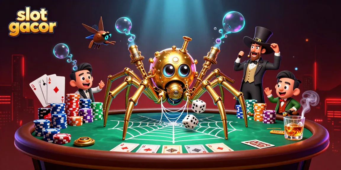 Experience thrilling gameplay with slot gacor amidst steampunk characters capturing lucky dice in a vibrant casino scene.