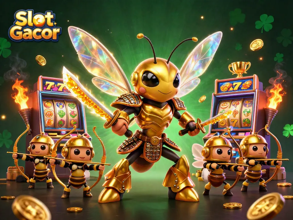 Spin to win on Slot Gacor with a dynamic 3D illustration of an adventurous hornet and bee archers.