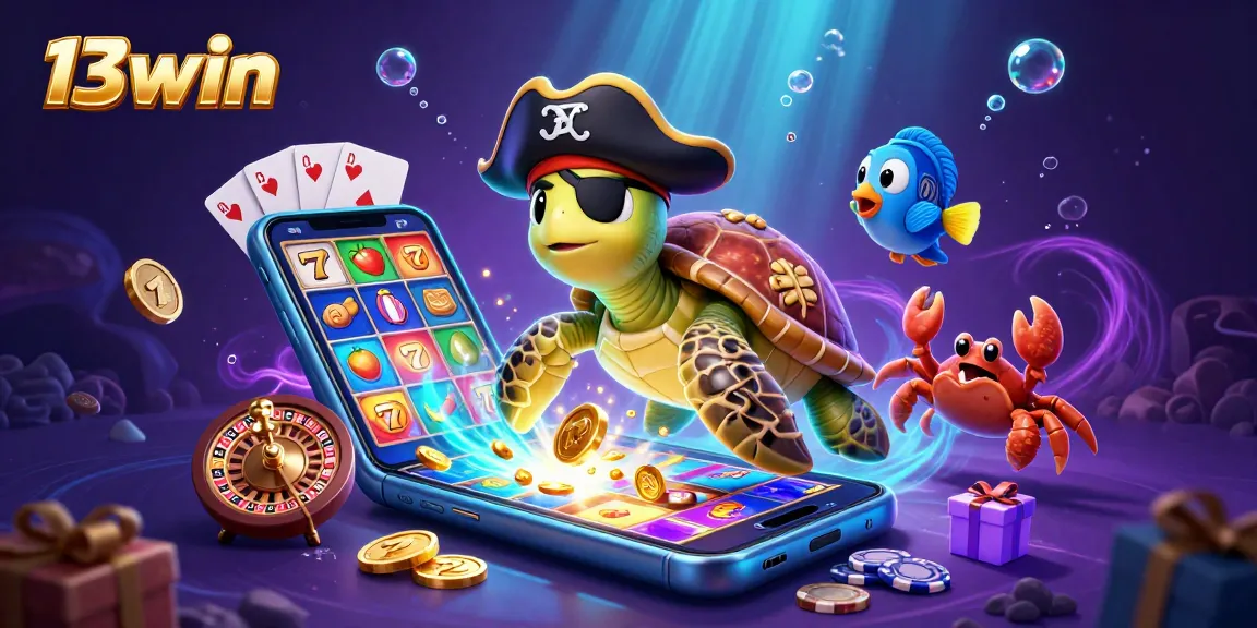 Engage with thrilling 13win slots as a pirate turtle, crab, and parrotfish explore treasure.