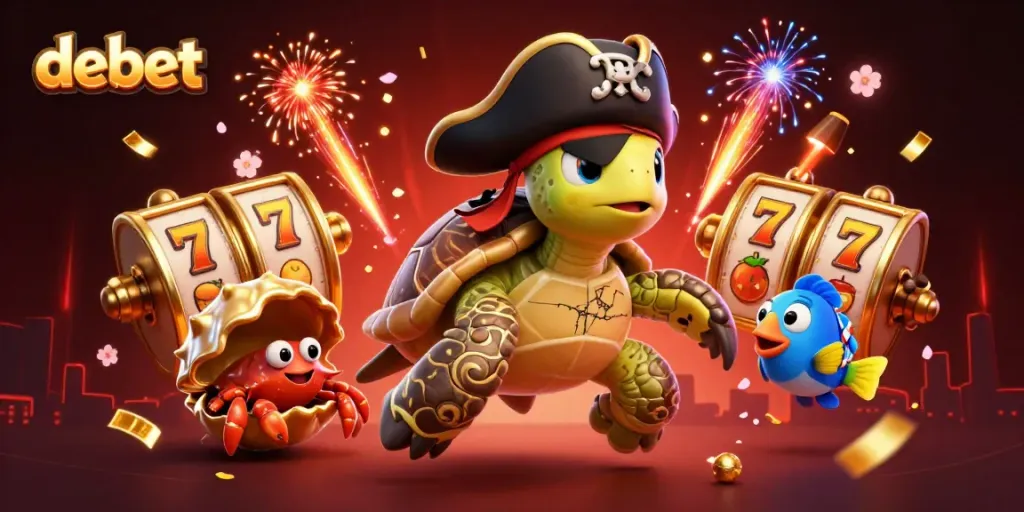 Win big with debet's exciting casino games featuring vibrant characters and golden symbols.