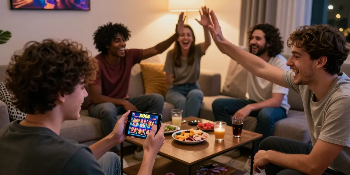 Friends celebrating while using the KO66 app for online gambling