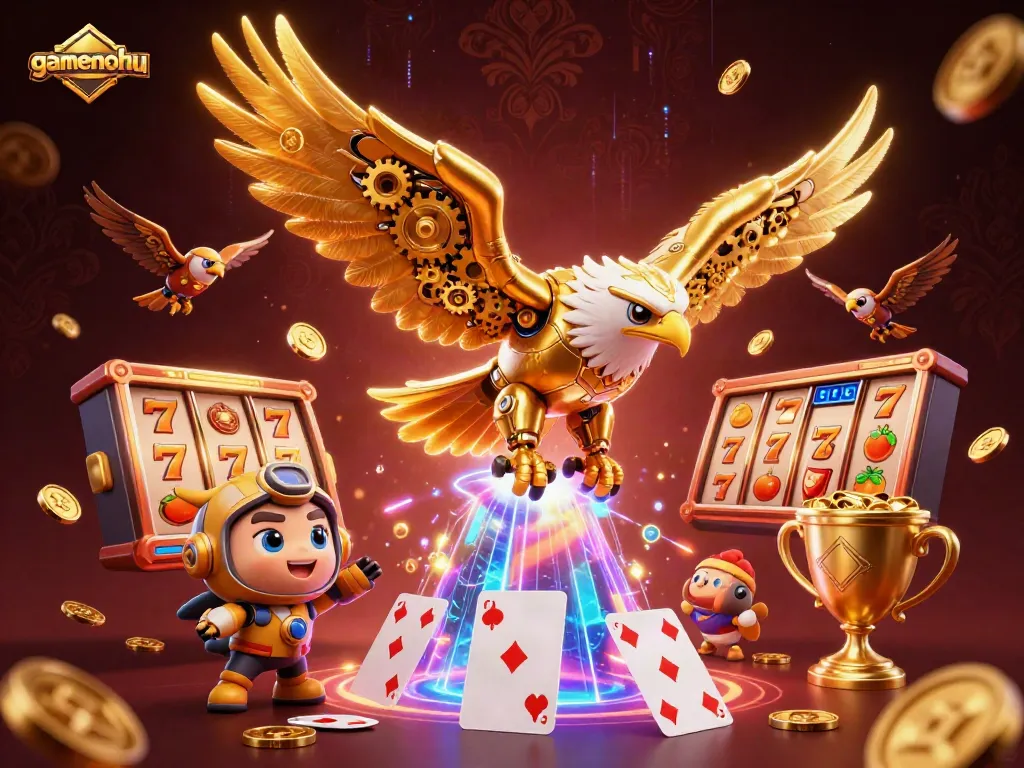 Experience top-tier gaming action with gamenohu's dazzling 3D illustration showcasing thrilling slots.