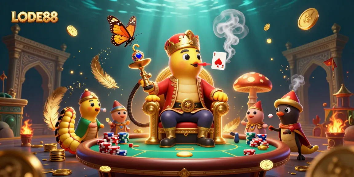 Engage in thrilling poker action at LODE88 with a vibrant 3D casino illustration.