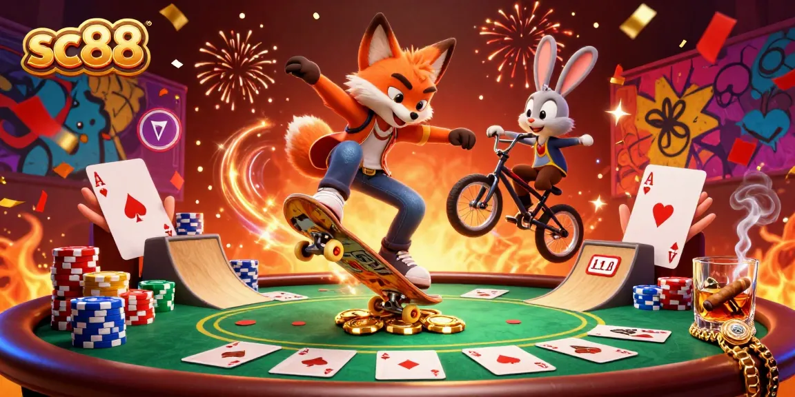 Experience dynamic winning moments at sc88's vibrant cartoon casino with engaging characters and colorful poker elements.