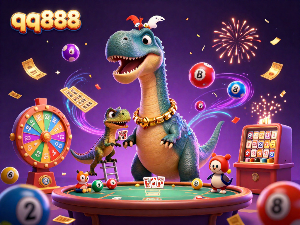 Enjoy the thrilling gambling action at qq888 with vibrant lottery balls and festive characters.