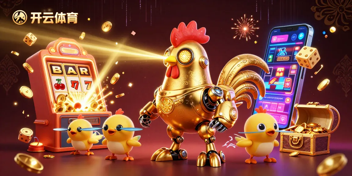 Experience exciting gaming at 开云体育 with vibrant 3D illustrations depicting thrilling slot machine jackpots and engaging gameplay.
