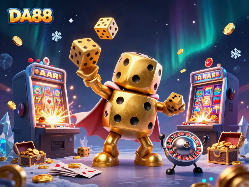 Experience the fun of DA88 with golden dice golems and a colorful jackpot explosion.