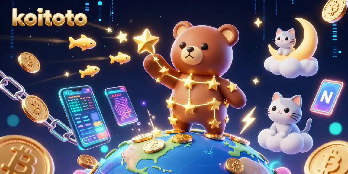 Experience the thrill of winning with koitoto as golden stars scoop coins amidst vibrant digital elements.