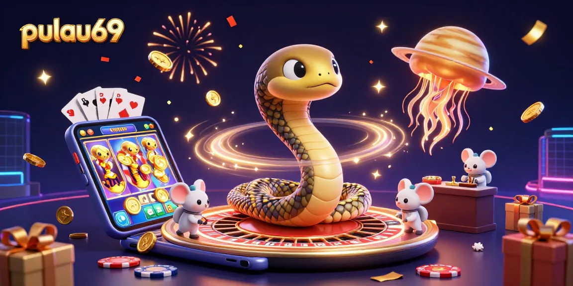Experience excitement at pulau69 with a cosmic casino scene featuring slot games and animated betting.