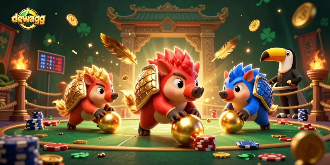 Watch dewagg pangolins compete in a vibrant casino scene, bowling poker chips with excitement.