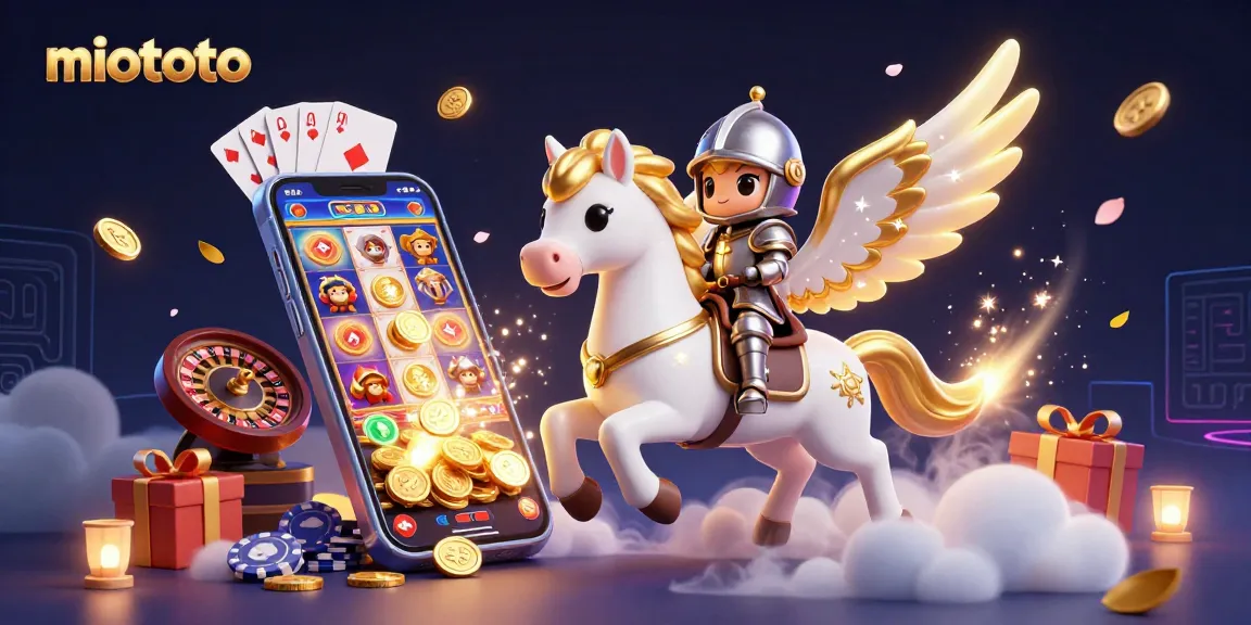 Experience thrilling wins with miototo's celestial horse galloping through a vibrant casino scene.