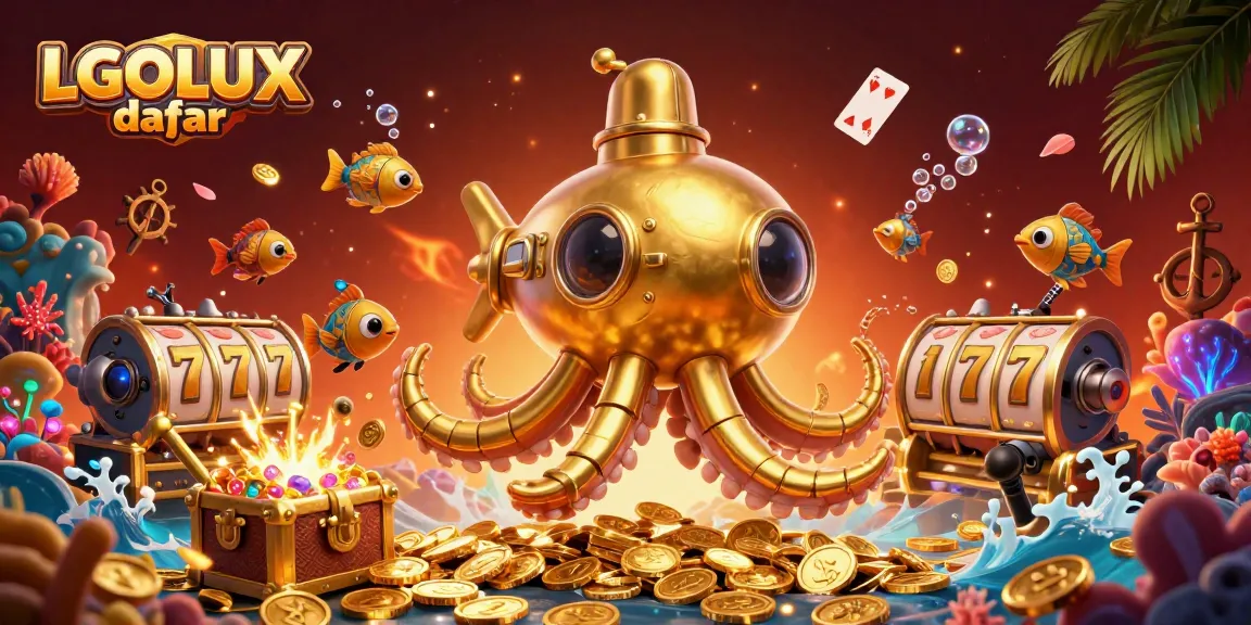Win big at LGOLUX daftar with exciting slot reels, golden kraken, and colorful treasures!