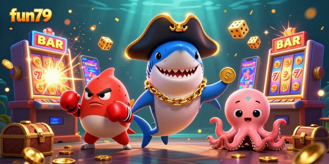 Enjoy thrilling gameplay with fun79 featuring a pirate shark, pufferfish, and octopus in a vibrant casino scene.