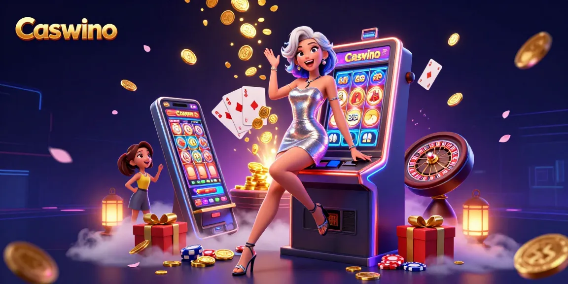 Experience excitement at Caswino with vibrant slot machines and dazzling casino elements.