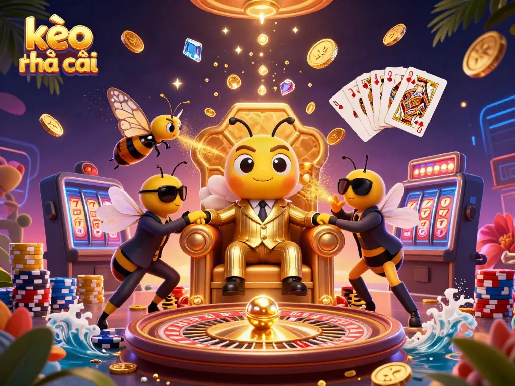 Experience thrilling moments at kèo nhà cái with vibrant casino characters, coins, and winning elements.
