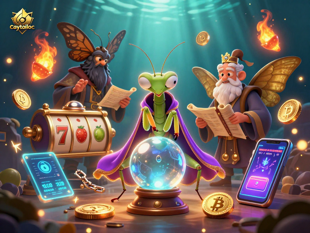 Spin the reels and unlock the magic with caytailoc in this vibrant fortune-telling scene.