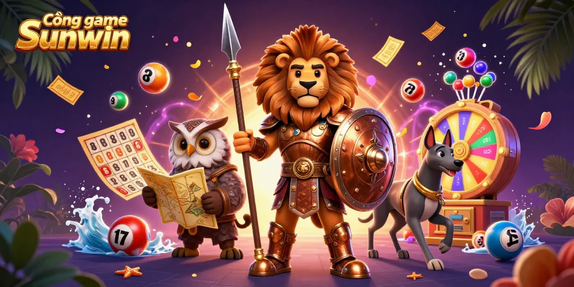 Cổng game Sunwin showcases vibrant gaming dynamics with colorful lottery elements and characters in action.