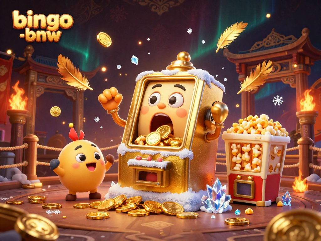 Bingo-bnw game scene showcasing a jubilant slot machine hitting its jackpot while coins pour out, celebrating the thrilling excitement of online gambling.