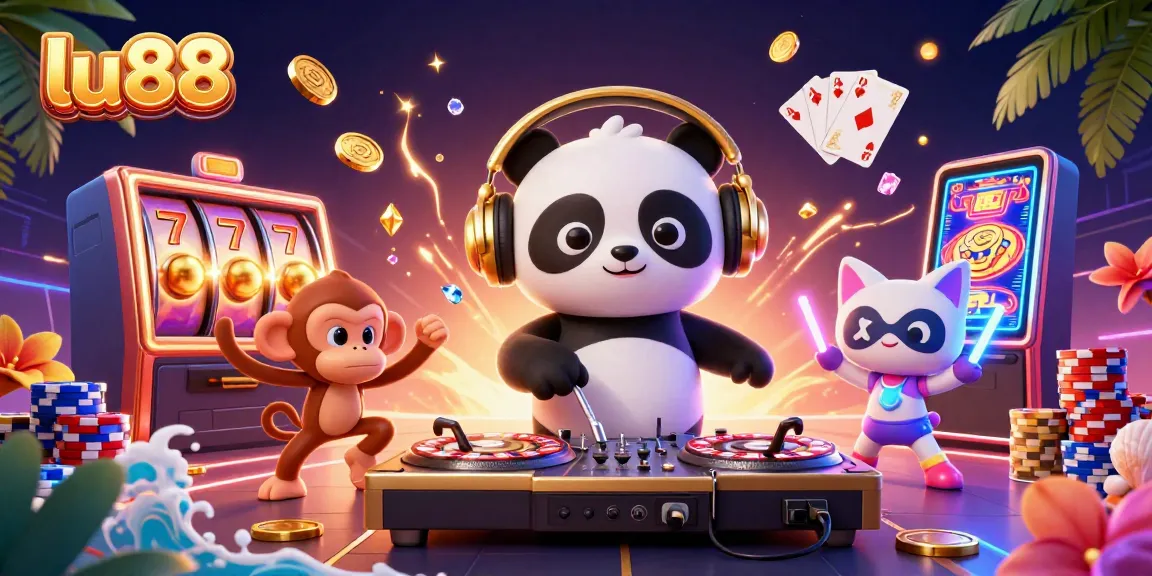 lu88's DJ panda mixes casino excitement with a breakdancing monkey and rave kitten.