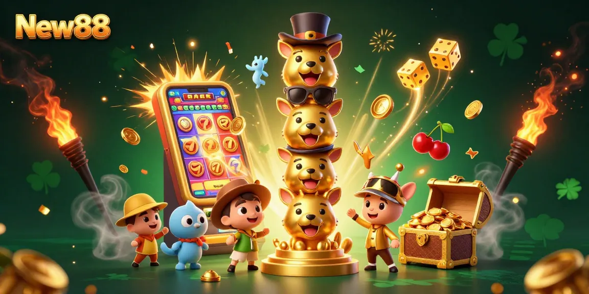 Engage in thrilling wins at New88 with vibrant casino elements and dynamic characters.