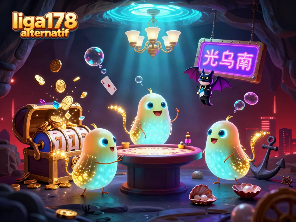Gambar promotif liga178 alternatif dengan karakter semut bercahaya di kasino bawah laut, menarik perhatian para penjudi.