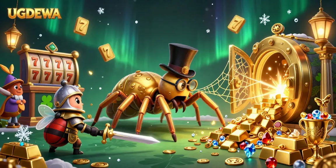 Engage with UGDEWA's thrilling online slots experience, surrounded by vibrant animations and golden treasures.