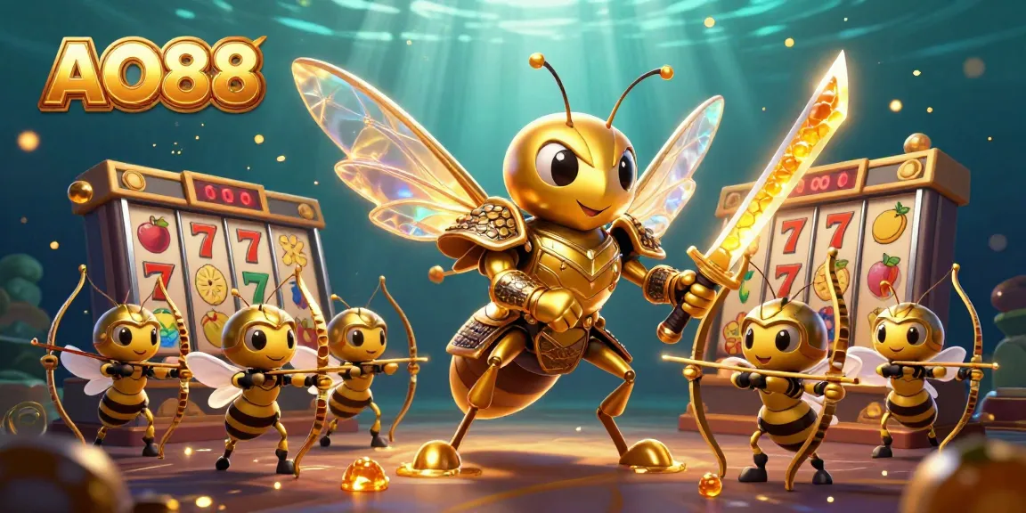 Experience AO88's vibrant slots action with a golden hornet and bee archers.