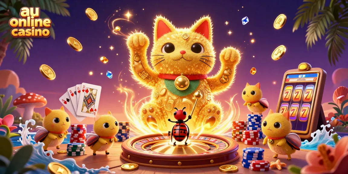 Engage with the vibrant world of au online casino featuring a lucky cat and dynamic casino elements.