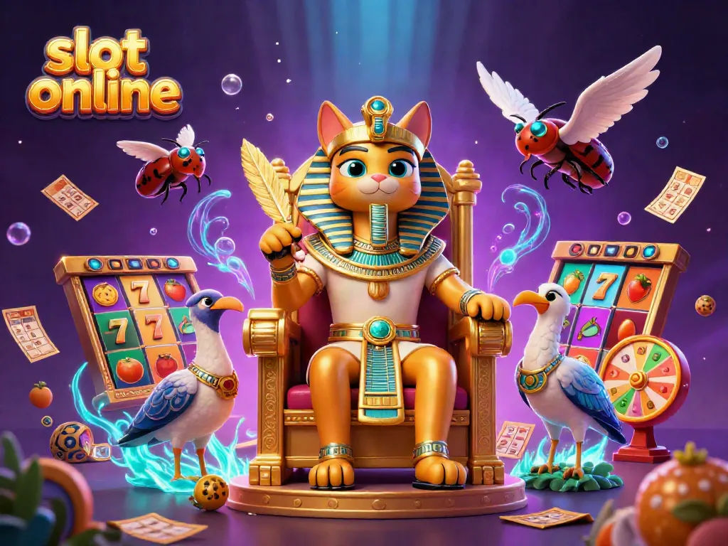 Experience thrilling action with slot online featuring Egyptian Pharaoh cat and dynamic gaming elements.