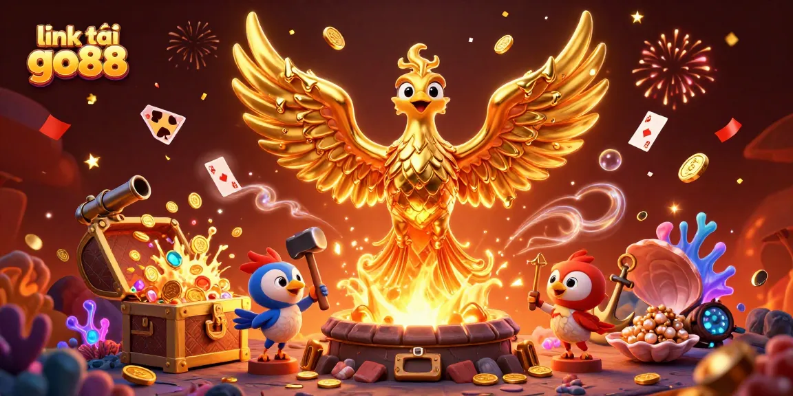 Play and win with link tải go88, showcasing an engaging golden phoenix illustration in a casino setting.