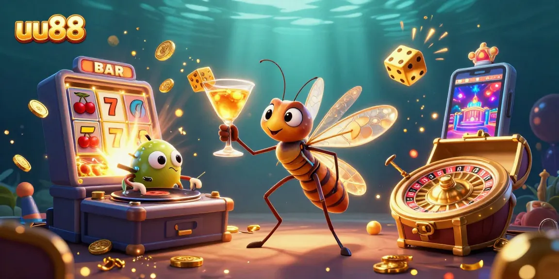 Engage with uu88's thrilling casino scene featuring jackpot slots, golden roulette, and lively characters.