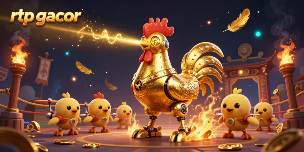 Gambarkan keseruan permainan rtp gacor dengan karakter unik dalam ilustrasi 3D yang dinamis.