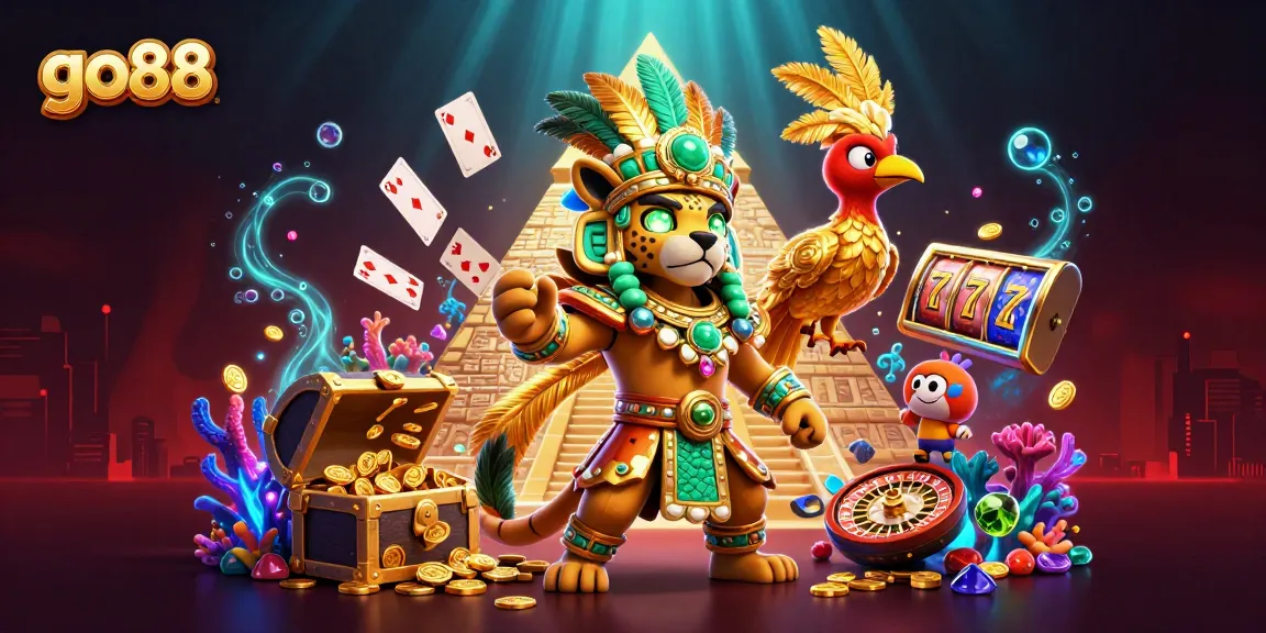 Engage in thrilling gameplay with go88's vibrant casino scene featuring dynamic golden elements and classic games.