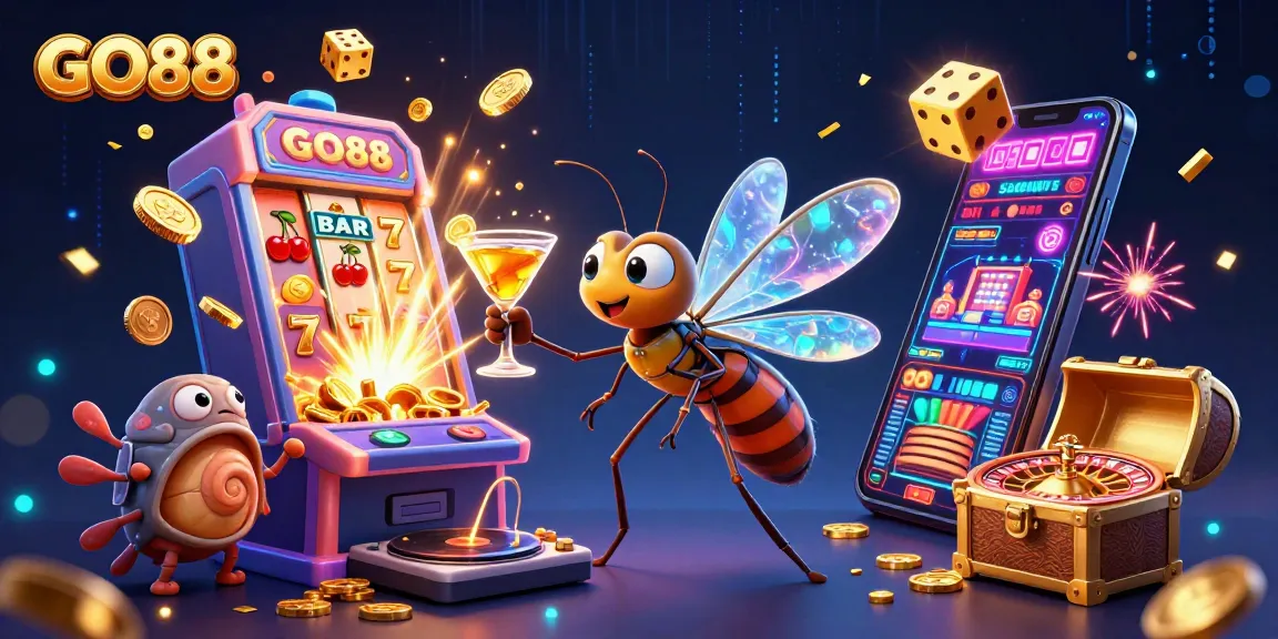 Engage with GO88's thrilling casino atmosphere featuring vibrant colors and exciting game elements.