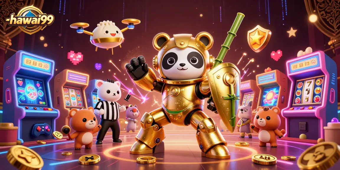 Engage with hawai99: a vibrant 3D casino illustration featuring an action-packed arena filled with gaming excitement.