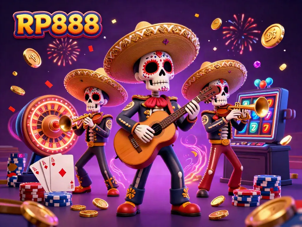 Experience dynamic gameplay with the RP888 slot featuring a vibrant casino scene filled with mariachi band characters.