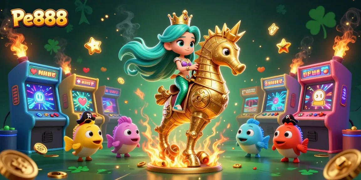 Experience the thrill of Pe888 with vibrant characters and dynamic gaming elements in this captivating casino-themed illustration.